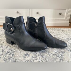 Aquatalia Black Leather Ankle Boots, Size 9